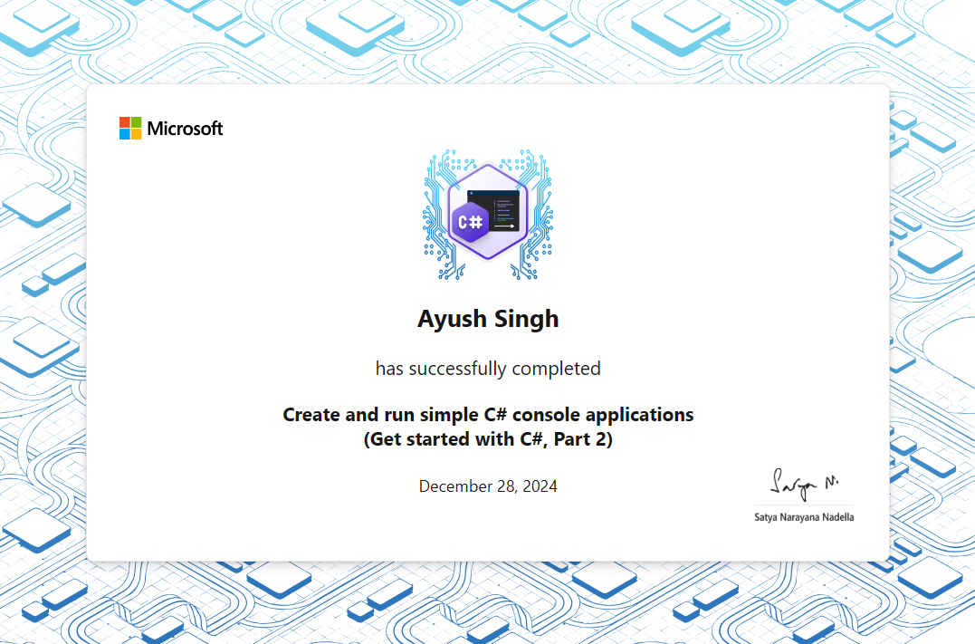 Get Started with C# Part 2 Certificate