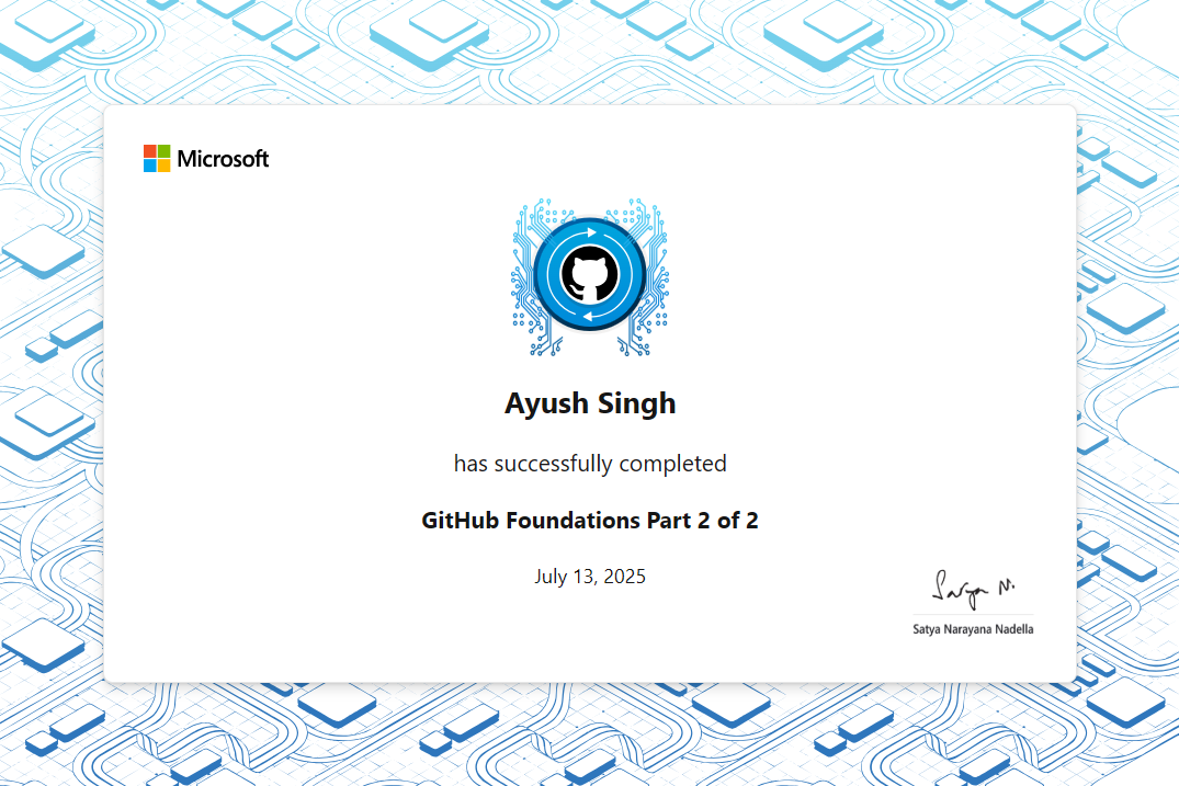 GitHub Foundations Part 2 Certificate